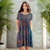 Short Sleeve Swing Dress with Pockets - Abstract