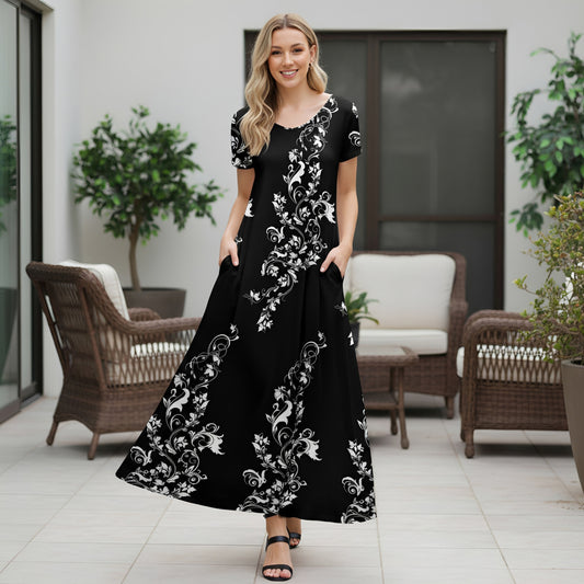 Short Sleeve Maxi Dress with Pockets - Filigree