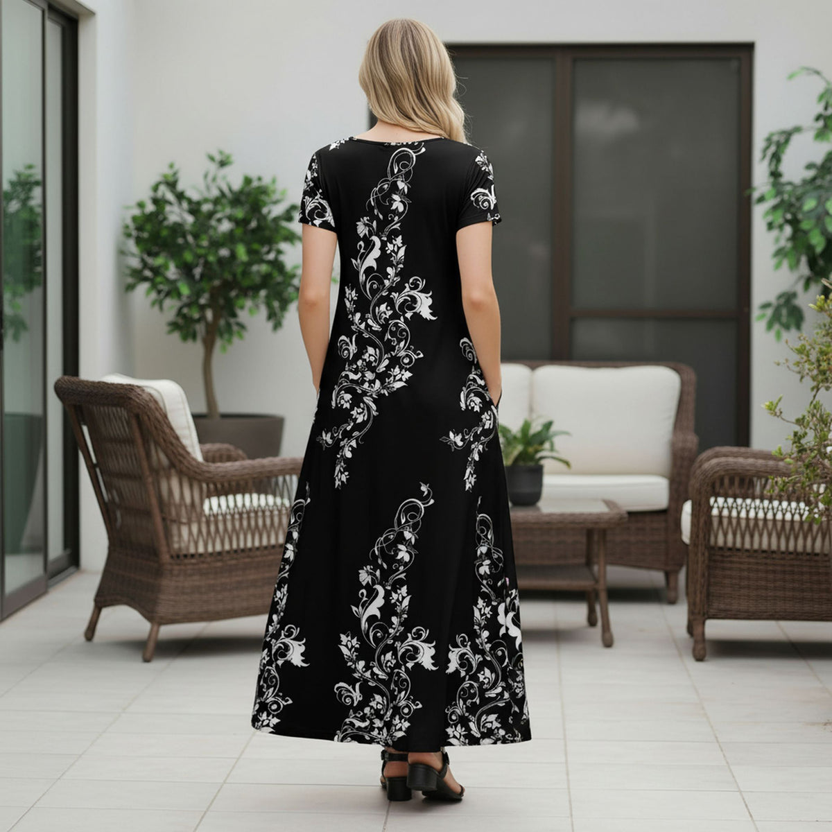 Short Sleeve Maxi Dress with Pockets - Filigree