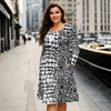 Long Sleeve Swing Dress with Pockets - Abstract