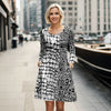 Long Sleeve Swing Dress with Pockets - Abstract