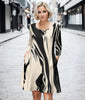 Long Sleeve Swing Dress with Pockets - Abstract Swirls