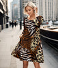 Long Sleeve Swing Dress with Pockets - Mixed Animal Print