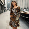 Long Sleeve Swing Dress with Pockets - Mixed Animal Print