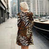 Long Sleeve Swing Dress with Pockets - Mixed Animal Print