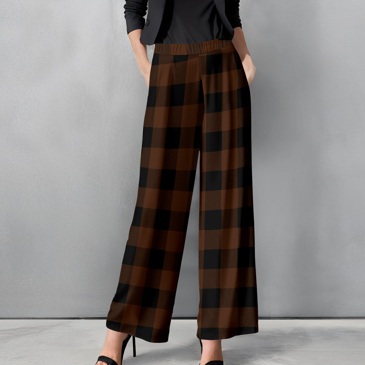 Straight Leg Pants with Pockets - Plaid