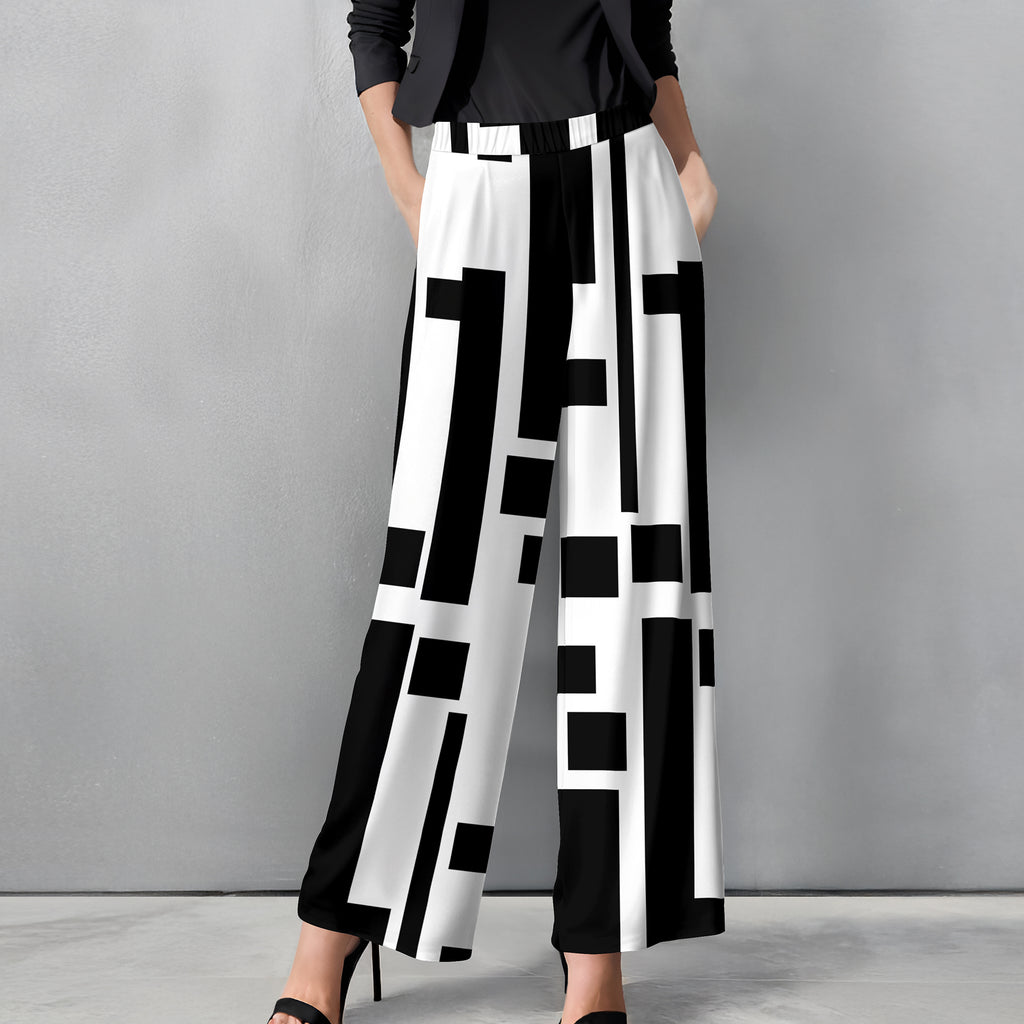 Straight Leg Pants with Pockets - Geometric