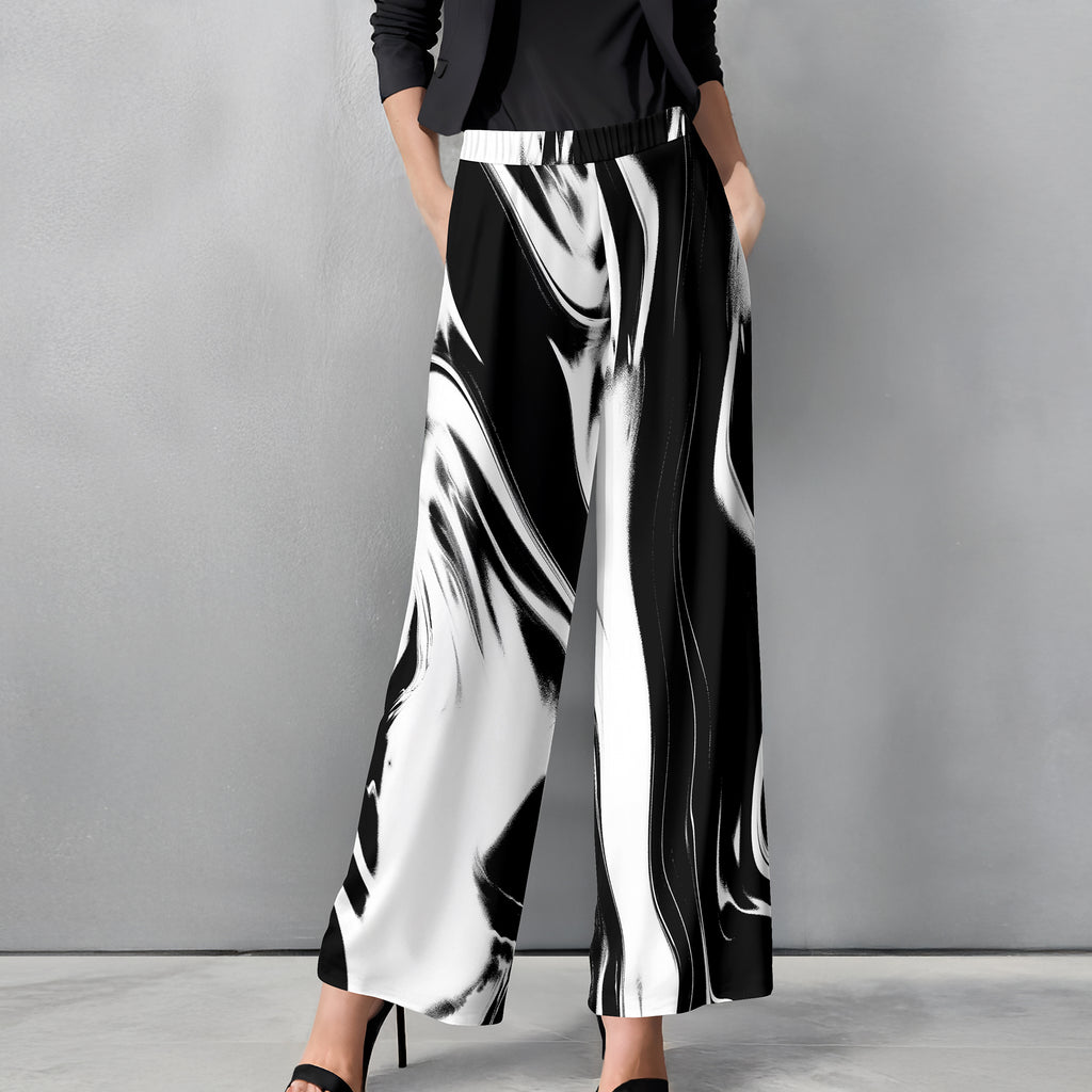 Straight Leg Pants with Pockets - Abstract