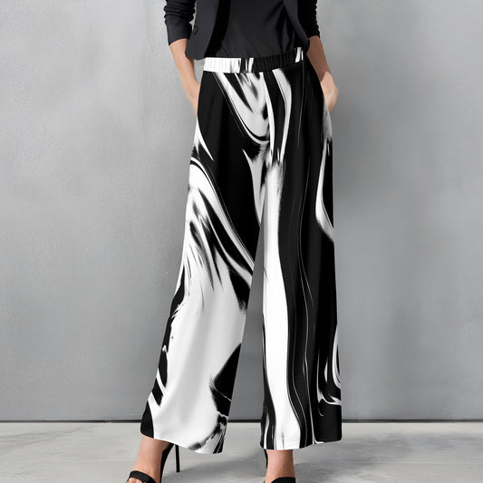 Straight Leg Pants with Pockets - Abstract
