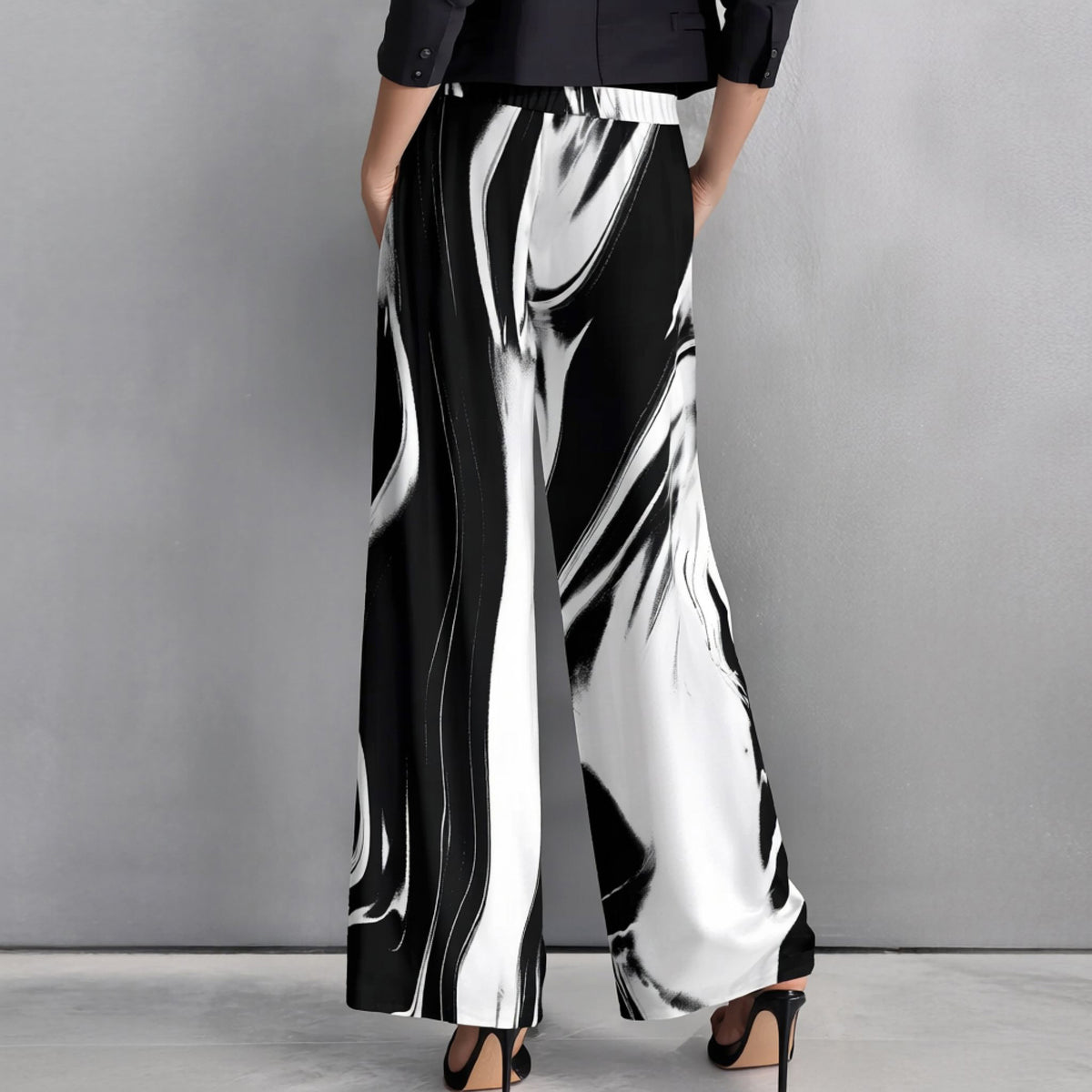 Straight Leg Pants with Pockets - Abstract
