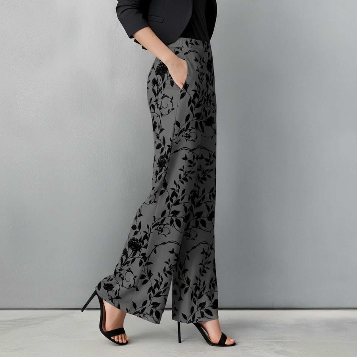 Straight Leg Pants with Pockets - Floral