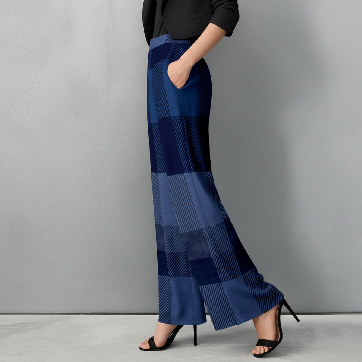 Straight Leg Pants with Pockets - Plaid