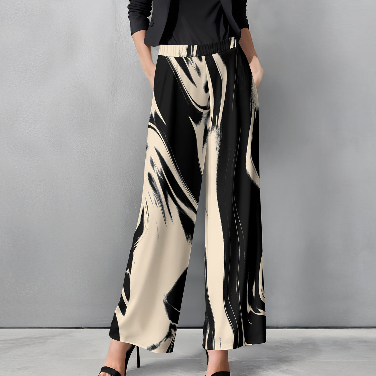 Straight Leg Pants with Pockets - Abstract