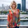 Long Sleeve V Neck Top - Abstract