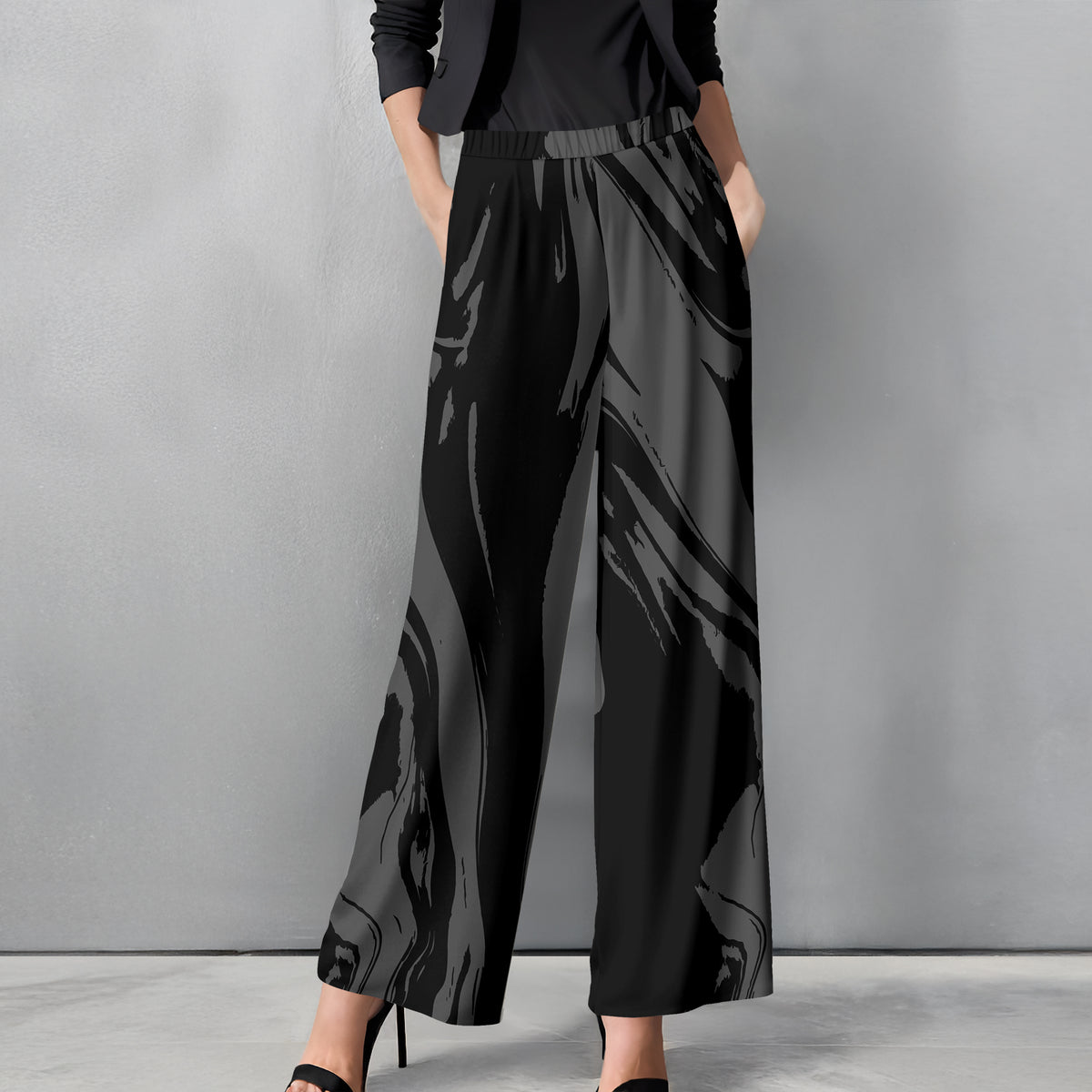 Straight Leg Pants with Pockets - Abstract