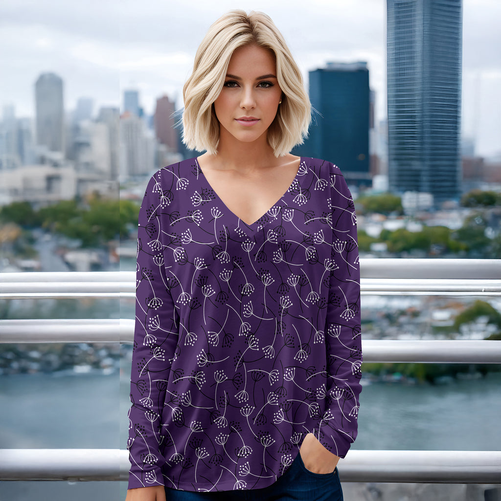 Long Sleeve V Neck Top - Floral