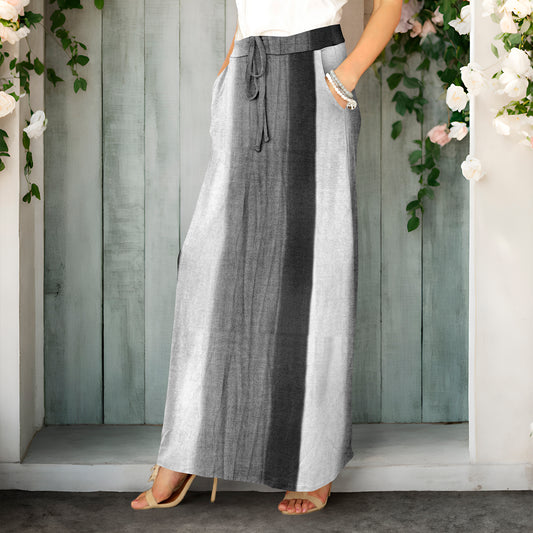 Drawstring Maxi Skirt with Side Pockets - Stripe