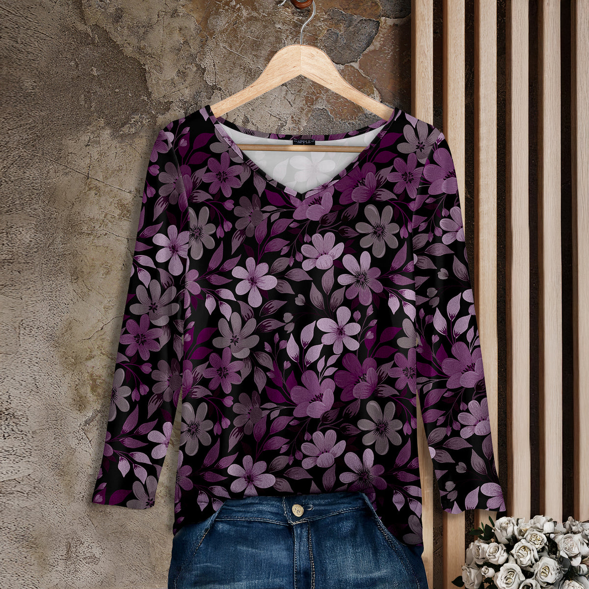 Long Sleeve V Neck Tunic - Floral