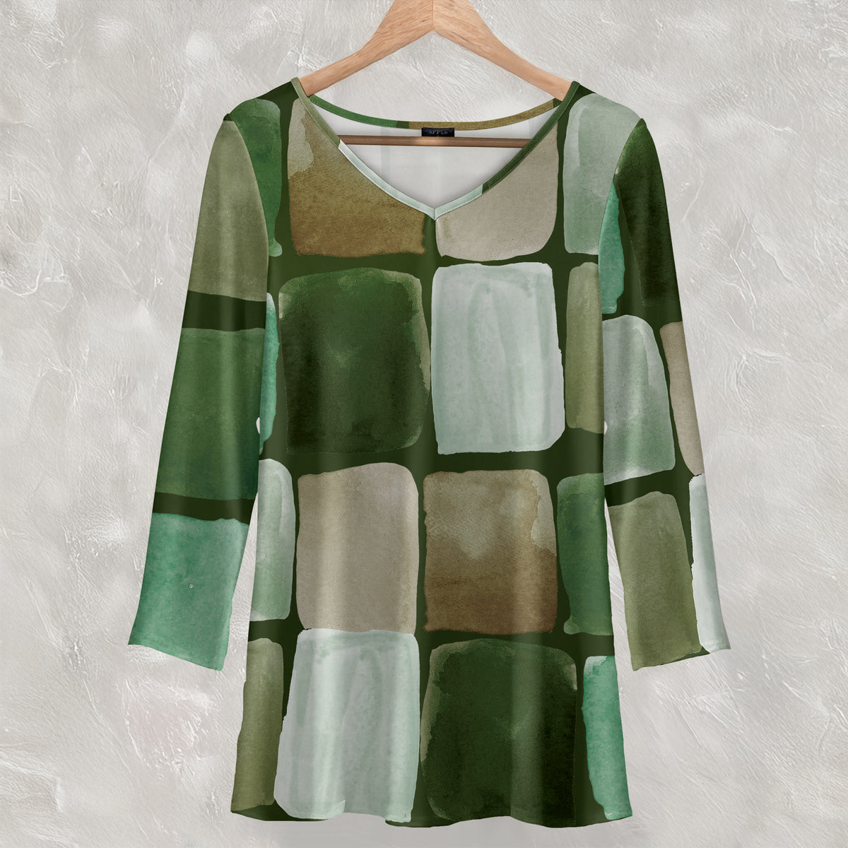 Long Sleeve V Neck Tunic - Abstract Geometric