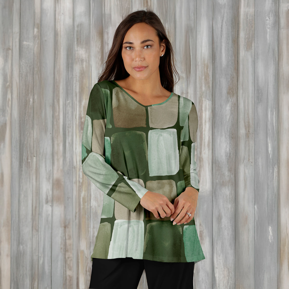 Long Sleeve V Neck Tunic - Abstract Geometric