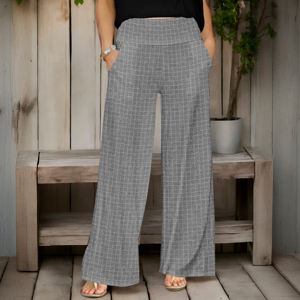 Wide Leg Pants with Pockets - Grids