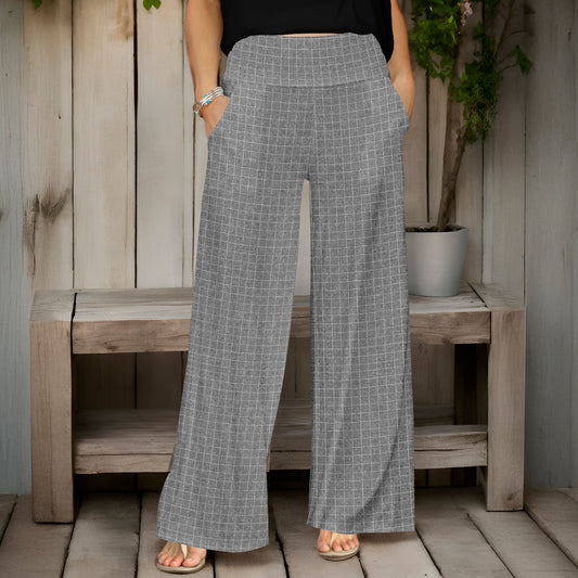 Wide Leg Pants with Pockets - Grids