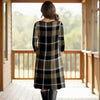 Three Quarter Sleeve Pleated Dress with Pockets - Plaid