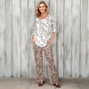 2 Piece Set - Pleated Three Quarter Sleeve Tunic and Pocket Pants - Foliage