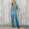 2 Piece Set - Pleated Three Quarter Sleeve Tunic and Pocket Pants - Foliage