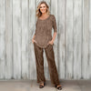 2 Piece Set - Pleated Three Quarter Sleeve Tunic and Pocket Pants - Floral
