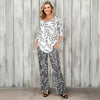 2 Piece Set - Pleated Three Quarter Sleeve Tunic and Pocket Pants - Leaves