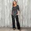2 Piece Set - Pleated Three Quarter Sleeve Tunic and Pocket Pants - Abstract