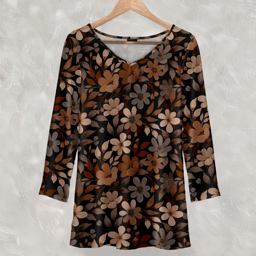 Long Sleeve V Neck Tunic - Floral