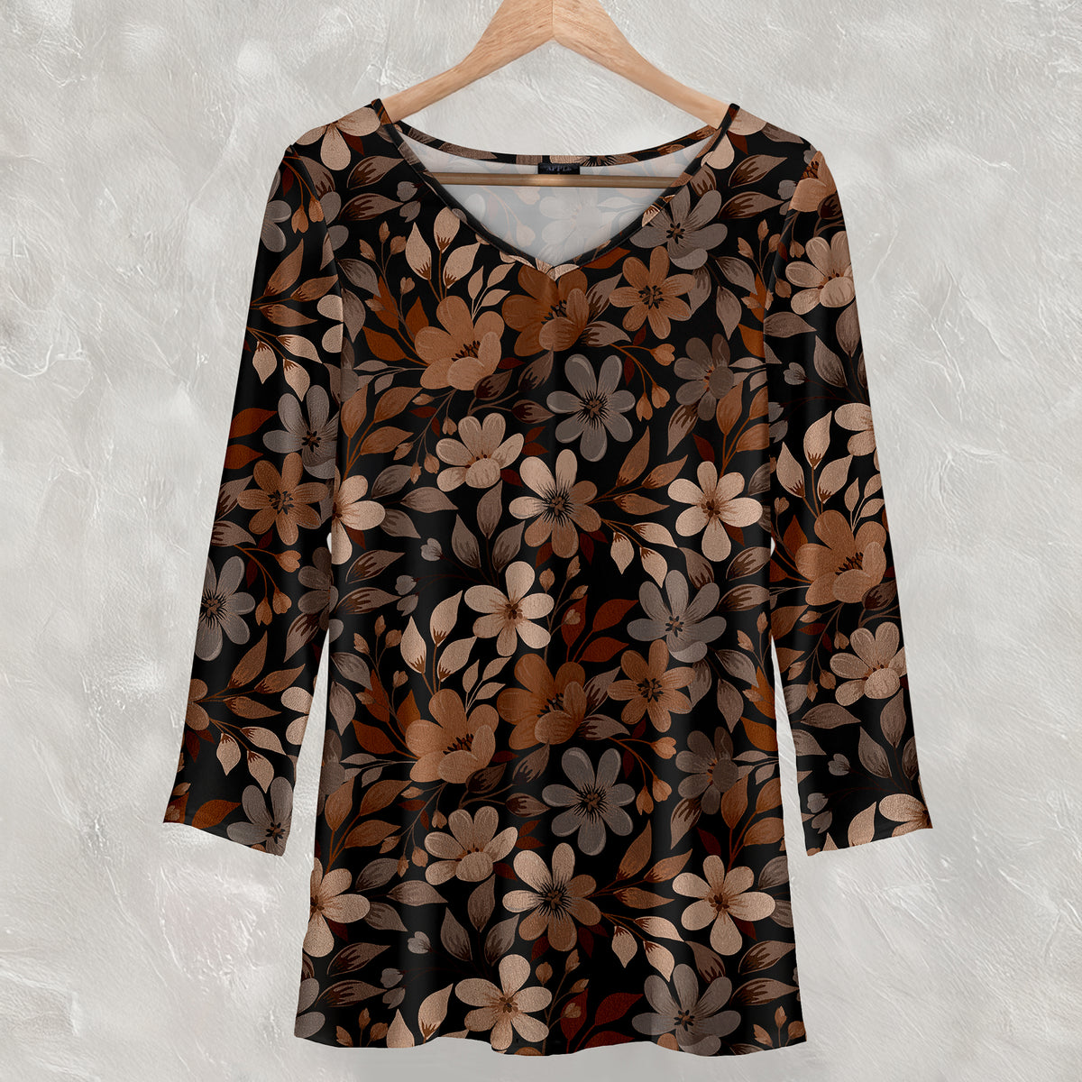 Long Sleeve V Neck Tunic - Floral
