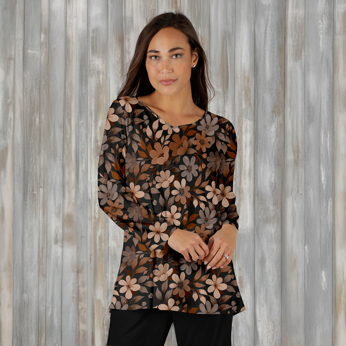 Long Sleeve V Neck Tunic - Floral