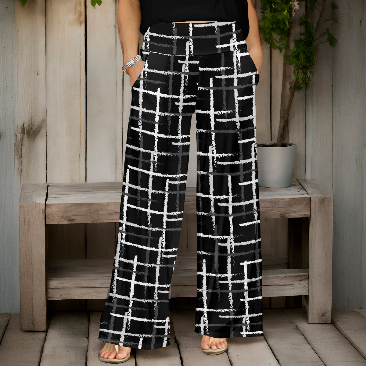 Wide Leg Pants with Pockets - Cross Hatch