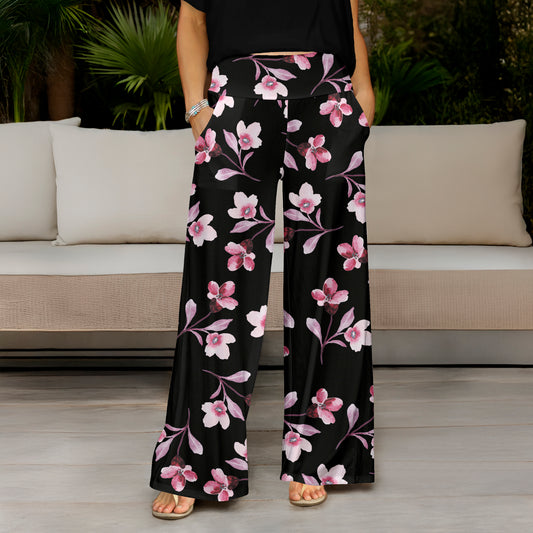 Wide Leg Pants with Pockets - Floral
