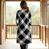 Three Quarter Sleeve Pleated Dress with Pockets - Plaid