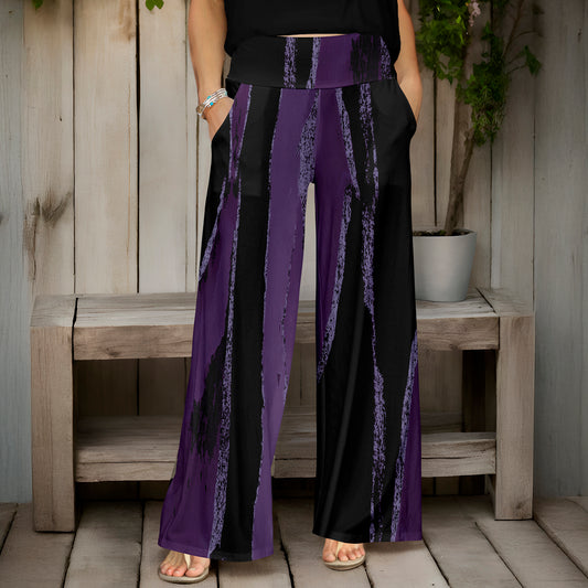 Wide Leg Pants with Pockets - Abstract