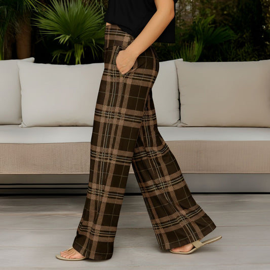 Wide Leg Pants with Pockets - Plaid