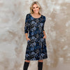 Three Quarter Sleeve Pleated Dress with Pockets - Floral