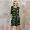 Three Quarter Sleeve Pleated Dress with Pockets - Floral