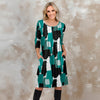 Three Quarter Sleeve Pleated Dress with Pockets - Abstract