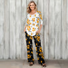 2 Piece Set - Pleated Three Quarter Sleeve Tunic and Pocket Pants - Floral