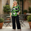 2 Piece Set - Pleated Three Quarter Sleeve Tunic and Pocket Pants - Geometric