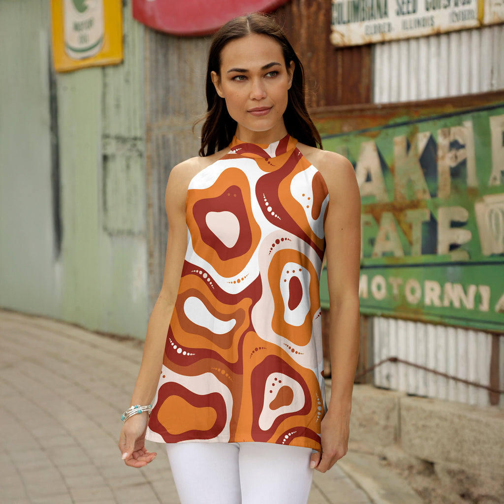 Sleeveless Halter Top - Abstract Swirls