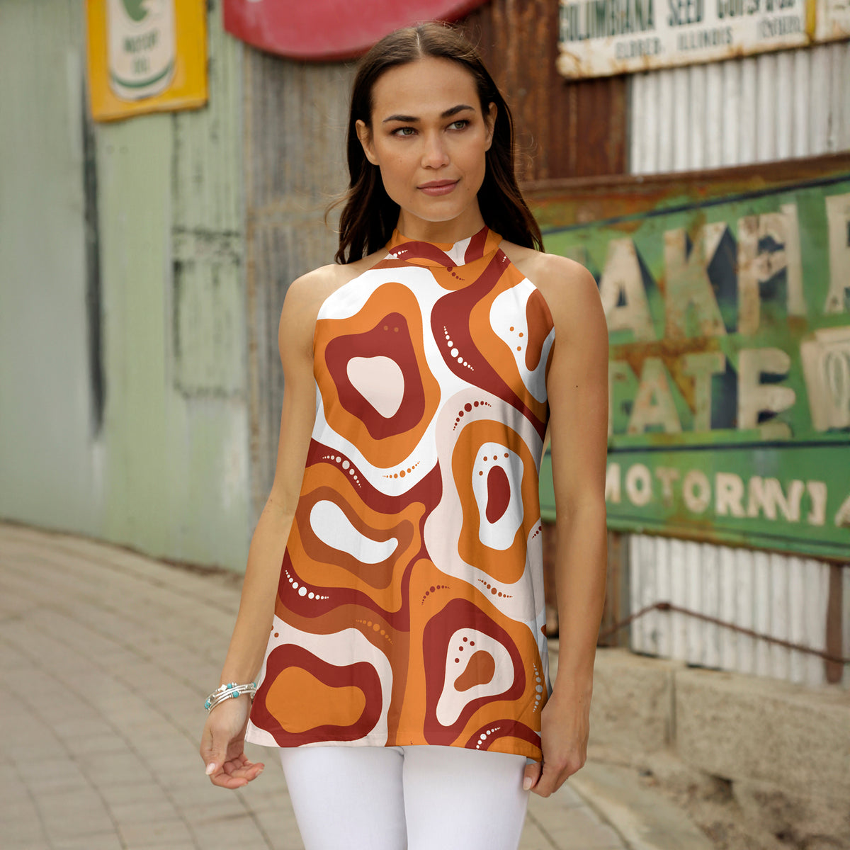 Sleeveless Halter Top - Abstract Swirls