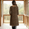 Three Quarter Sleeve Pleated Dress with Pockets - Floral Scroll