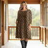 Three Quarter Sleeve Pleated Dress with Pockets - Floral Scroll