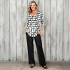 2 Piece Set - Pleated Three Quarter Sleeve Tunic and Pocket Pants - Geometric